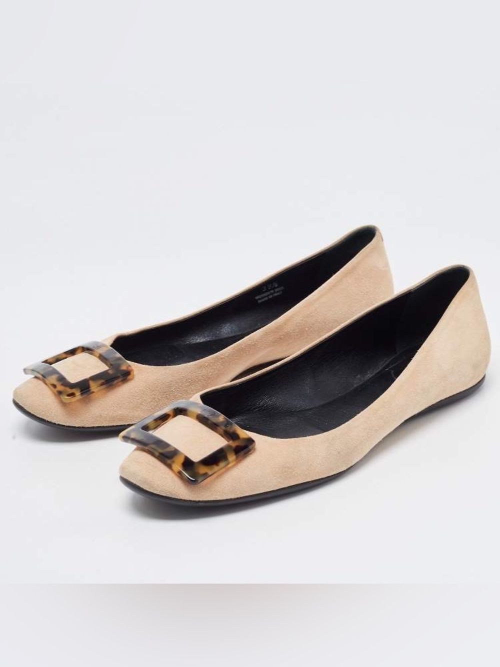 Roger Vivier Beige Suede Ballet Flats with Tortoiseshell Buckle